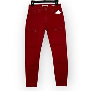 NWT MAVI KARLINA Mid Rise Skinny Cargo Jeans SIZE 27 Red Denim Zip Pockets NEW